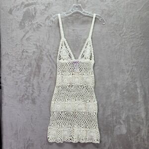 Edikted‎ Cream Crochet Cover Up Mini Dress Sleeveless Womens XL Beach Summer